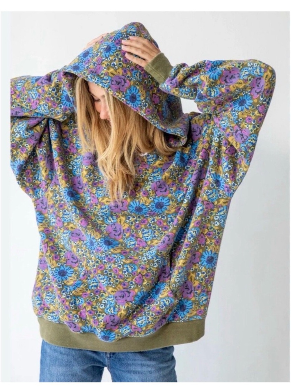 Natural Life Women’s Distressed Hooded Sweatshirt Floral Size L XL - Picture 5 of 5